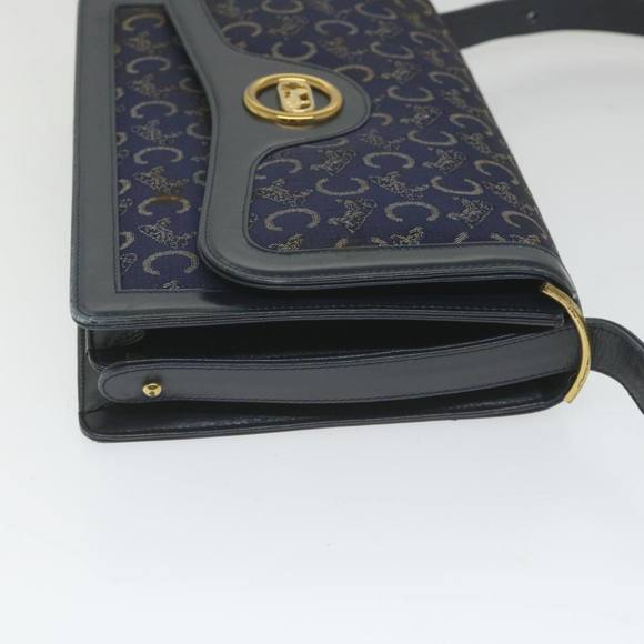 CELINE C Macadam Canvas Horse Carriage Shoulder Bag Navy Auth ar10605B - Picture 3 of 16